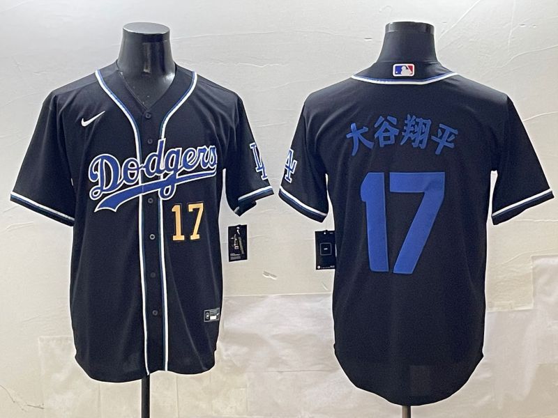 Men Los Angeles Dodgers #17 Ohtani Black blue Three generations Nike 2025 MLB Jersey style 15